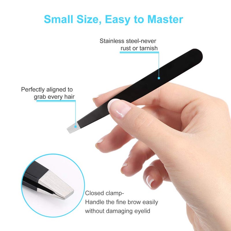 UUBAAR 6 PCS Professional Tweezers Set - Stainless Steel Precision Tweezer Kit for Eyebrows, Facial Hair, Ingrown Hair & Splinter Removal with Travel Case (Black) - Image 5