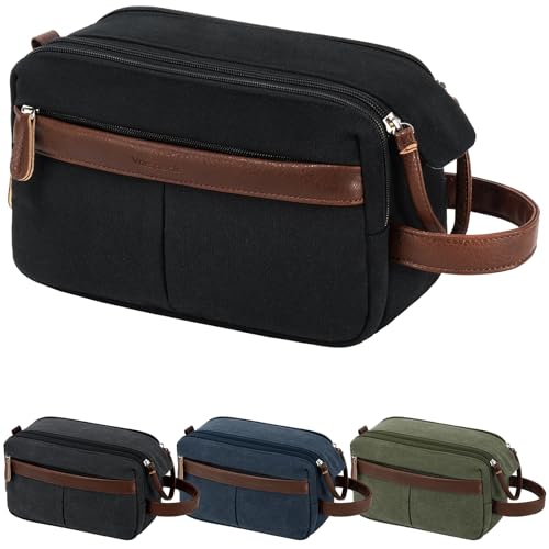 Vorspack Canvas Toiletry Bag for Men - Water Resistant Travel Bag for Toiletries, Bathroom Essentials, Accessories - Black - Image 1