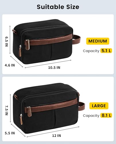 Vorspack Canvas Toiletry Bag for Men - Water Resistant Travel Bag for Toiletries, Bathroom Essentials, Accessories - Black - Image 2