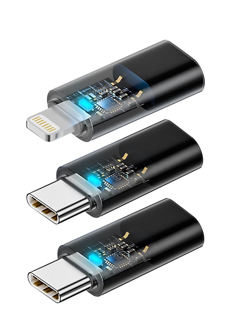 Generic - 35W/480Mbps USB-C Male to Lightning Female Adapter, 240W/40Gbps USB-C Male to Female Extender, 35W/480Mbps USB-C Female to Lightning Male Converter (3-Pack, Transparent Black) - Image 1