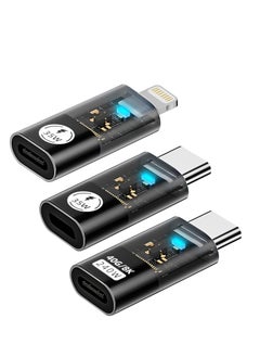 35W/480Mbps USB-C Male to Lightning Female Adapter, 240W/40Gbps USB-C Male to Female Extender, 35W/480Mbps USB-C Female to Lightning Male Converter (3-Pack, Transparent Black)