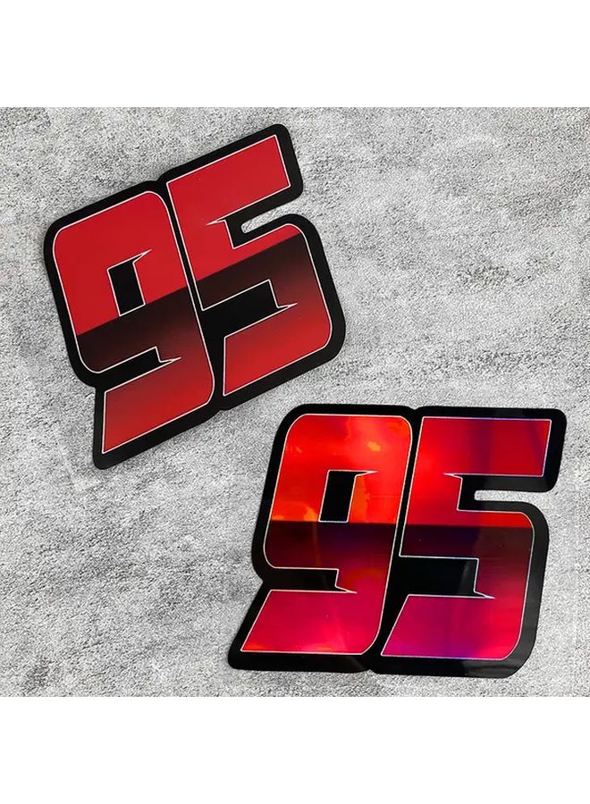 ملصق دراجة نارية رقم 95 تصميم ليزر أحمر 15X12 سم فينيل لخزان الوقود وتغليف السكوتر - Image 1