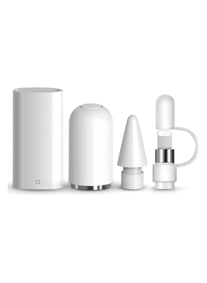 PROMASS Magnetic Replacement Cap, Charger Adapter, Replacement Tip, for Apple Pencil 1st Generation with Silicone Protective Cap Holder (White- Combo) - Image 1
