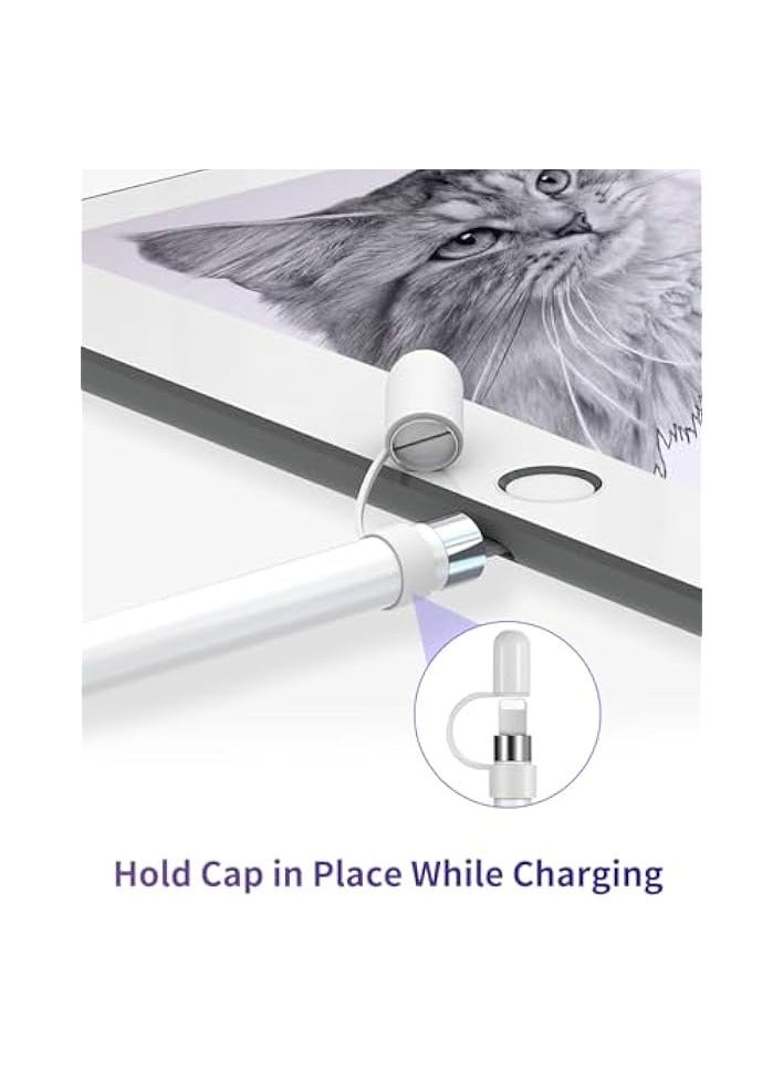 PROMASS Magnetic Replacement Cap, Charger Adapter, Replacement Tip, for Apple Pencil 1st Generation with Silicone Protective Cap Holder (White- Combo) - Image 5