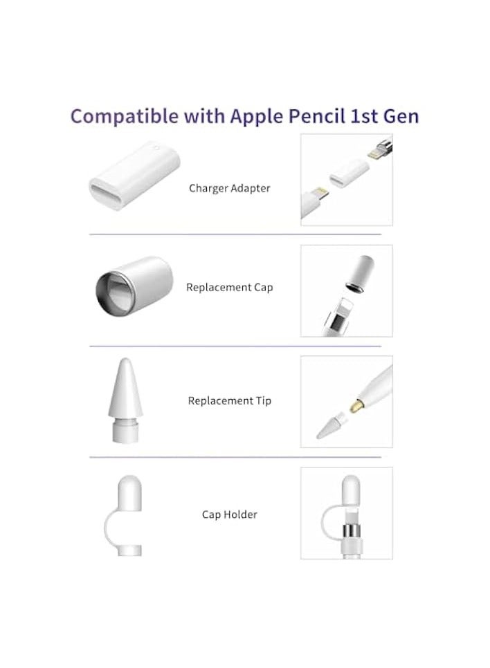 PROMASS Magnetic Replacement Cap, Charger Adapter, Replacement Tip, for Apple Pencil 1st Generation with Silicone Protective Cap Holder (White- Combo) - Image 2