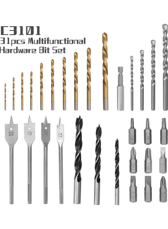 NIBEMINENT 31-Piece Hardware Bit Set Silver 22.00X3.50X12.00cm  - Image 3