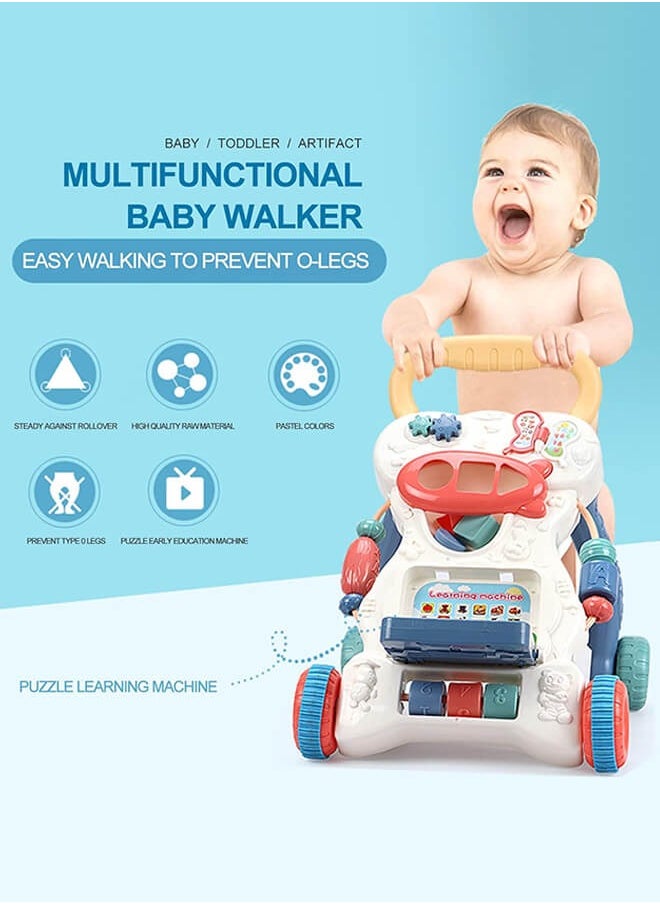 Trolley Walker With 4-in-1 Baby Walker with Educational Learning Machine, Music, Drawing Board & Shape Sorter – Sit-to-Stand Toddler Activity Center with Adjustable Speed & Weight Tank for Boys & GirlsMusic