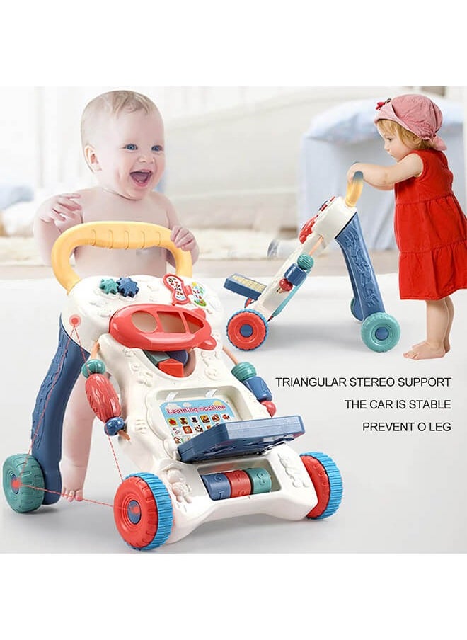 Trolley Walker With 4-in-1 Baby Walker with Educational Learning Machine, Music, Drawing Board & Shape Sorter – Sit-to-Stand Toddler Activity Center with Adjustable Speed & Weight Tank for Boys & GirlsMusic