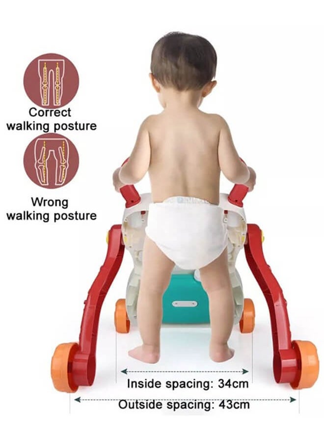 Trolley Walker With 4-in-1 Baby Walker with Educational Learning Machine, Music, Drawing Board & Shape Sorter – Sit-to-Stand Toddler Activity Center with Adjustable Speed & Weight Tank for Boys & GirlsMusic