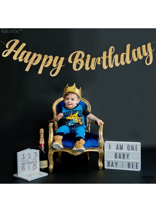 KatchOn, Glitter Gold Happy Birthday Banner Prestrung - 10 Feet, NO DIY | Gold Happy Birthday Sign | Happy Birthday Gold Banner for Gold Birthday Decorations | happy birthday decorations gold banner - Image 3