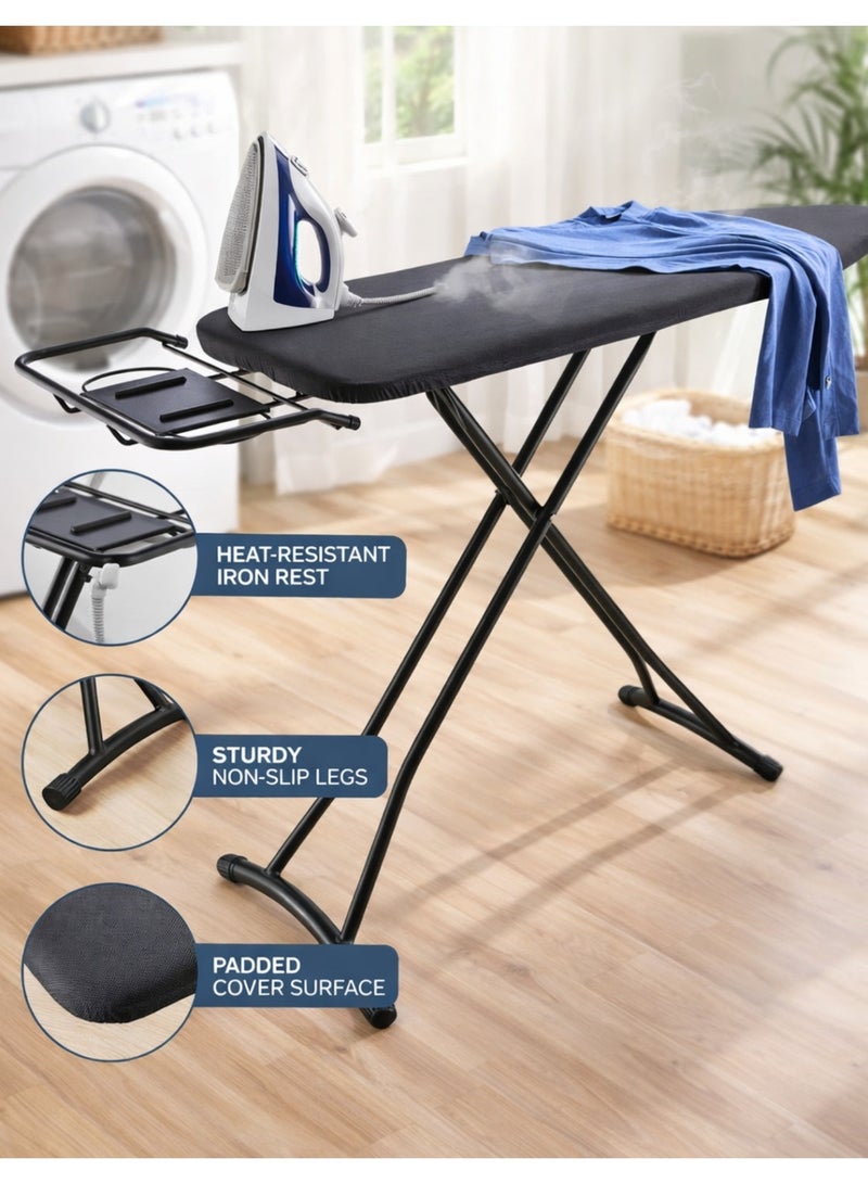 F.A.M.S Heavy-Duty Ironing Board with Iron Rest, Foldable & Adjustable Height, Breathable Mesh Top, Stable Non-Slip Legs for Home Laundry Use - Image 2