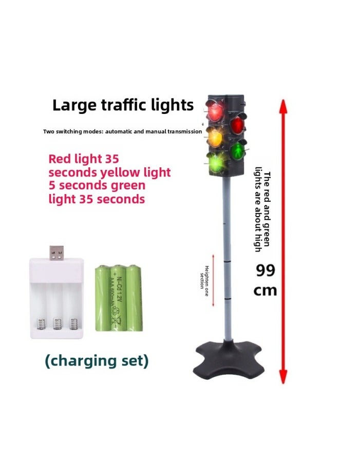 Traffic Signs Children's Equipment Toys Outdoor Kindergarten Desk Command Desk Rules Zebra Crossing Traffic Lights-Specifications:Rechargeable Version/99cm Traffic Light Comes With Carpet + Road Sign  - Image 1