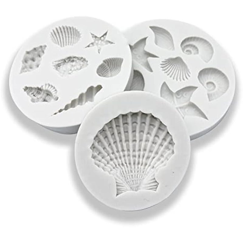 3 PCS Marine Theme Cake Fondant Silicone Mold Seashell Conch Starfish Coral Under the Sea Handmade Pastry Baking Molds for DIY Cake Border Decoration Chocolate Candy Polymer Clay Crafting Projects - Image 3