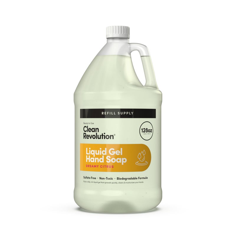 Clean Revolution Liquid Gel Hand Soap, Silky Rich Liquid, Quick Lather, Fast Rinsing, Contains Real Essential Oils (Dreamy Citrus) 128 Fl Oz - Image 1