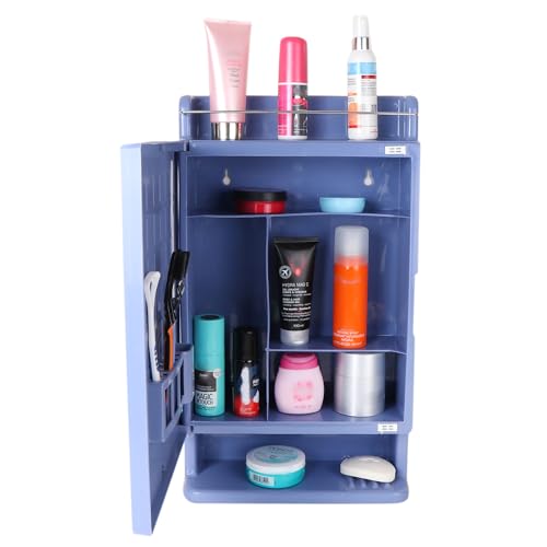 BRANCO Bathroom Mirror Cabinet Rich Look with Mirror | Makeup Accessories Strong and Heavy Plastic Corner Organizer Cabinet (Blue) - Image 4