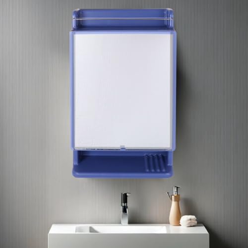BRANCO Bathroom Mirror Cabinet Rich Look with Mirror | Makeup Accessories Strong and Heavy Plastic Corner Organizer Cabinet (Blue) - Image 3
