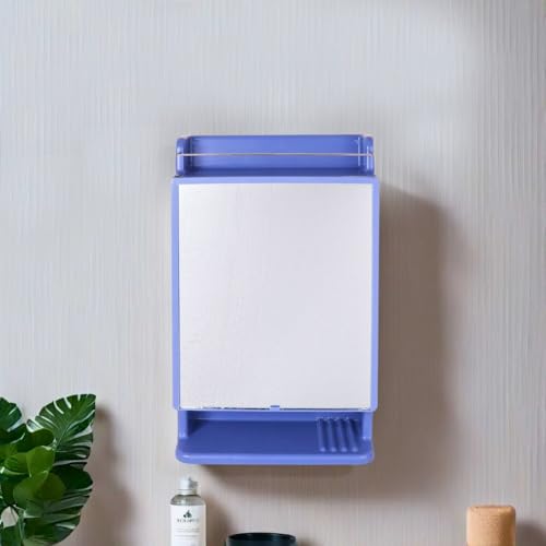 BRANCO Bathroom Mirror Cabinet Rich Look with Mirror | Makeup Accessories Strong and Heavy Plastic Corner Organizer Cabinet (Blue) - Image 5