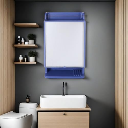 BRANCO Bathroom Mirror Cabinet Rich Look with Mirror | Makeup Accessories Strong and Heavy Plastic Corner Organizer Cabinet (Blue) - Image 1