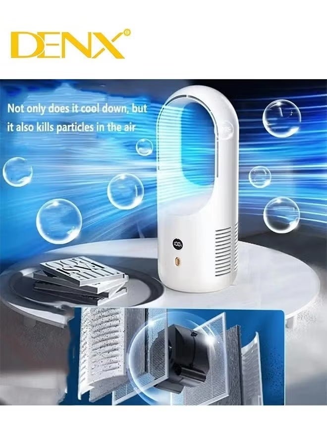 Denx Portable Bladeless Desk Fan, Ultra-Quiet 13.8-Inch Table Fan with 6000mAh Battery, 6 Adjustable Speeds, LED Display, Perfect for Bedroom, Office, and Outdoor Use - Image 4