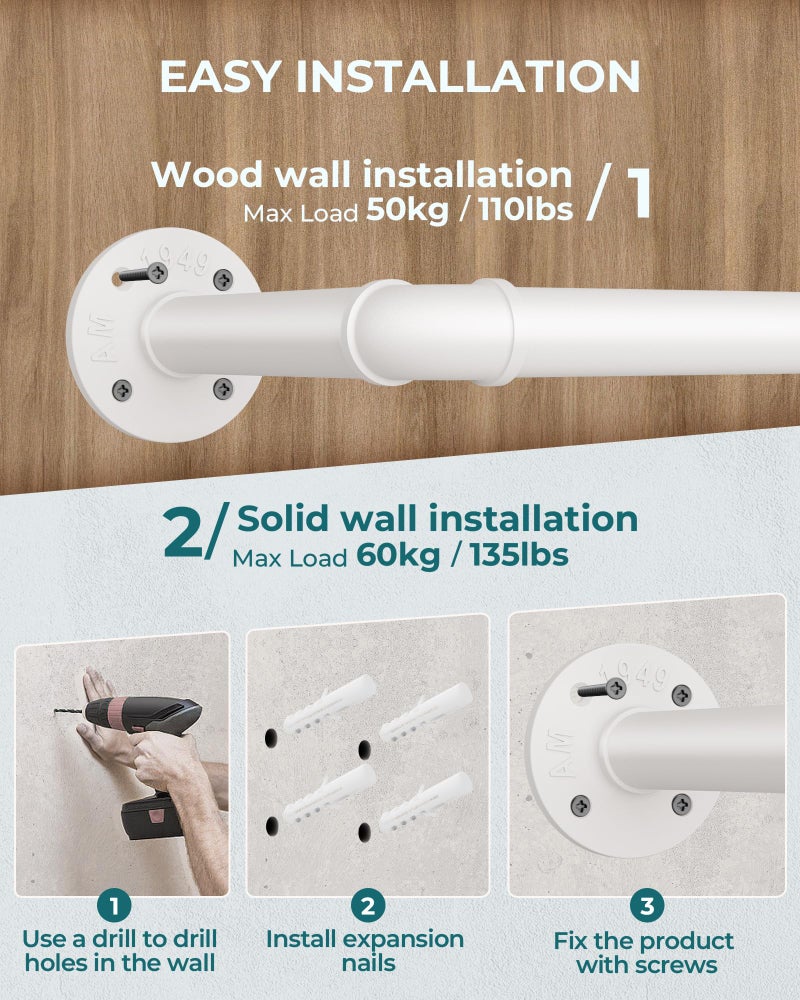 OROPY Industrial Pipe Clothes Rack Wall Mounted Set of 2, 38.4 inches Heavy Duty Iron Pipe Clothing Garment Rail, Multi-Purpose Clothing Hanging Rod for Laundry Room and Closet Storage, White - Image 5