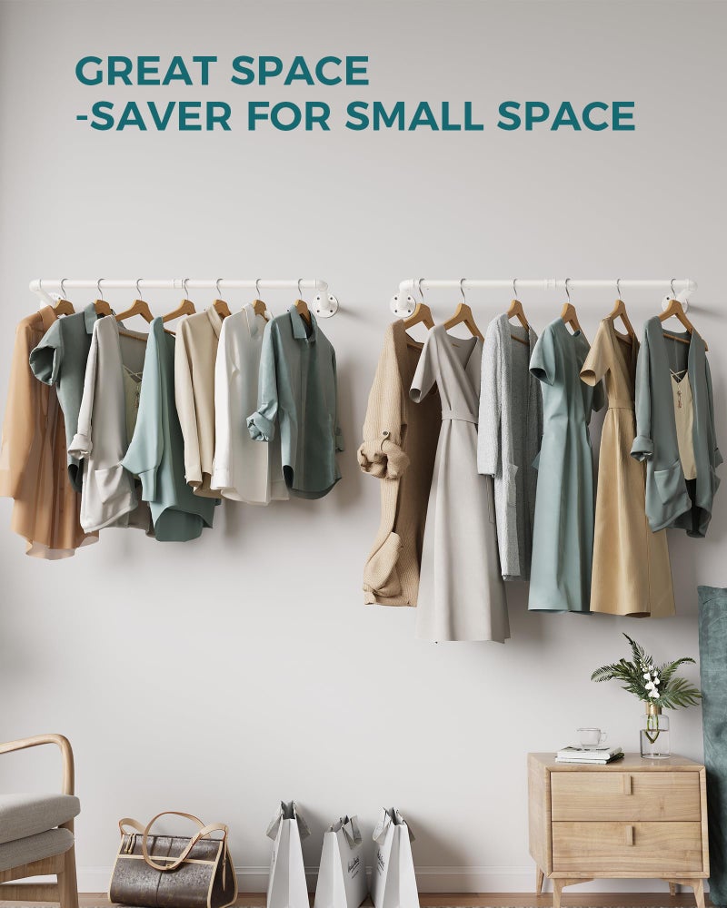 OROPY Industrial Pipe Clothes Rack Wall Mounted Set of 2, 38.4 inches Heavy Duty Iron Pipe Clothing Garment Rail, Multi-Purpose Clothing Hanging Rod for Laundry Room and Closet Storage, White - Image 2