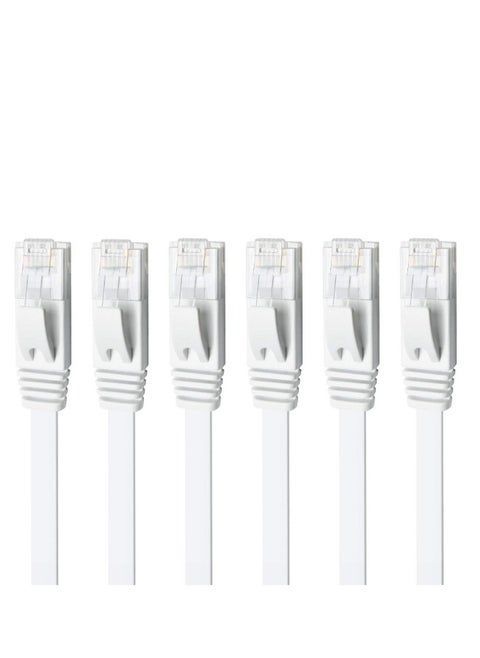 CAT 6 Ethernet Cable, 6 Pack 3ft High Speed Solid Flat CAT6 Gigabit Internet Network LAN Patch Cords, Bare Copper Snagless RJ45 Connector for Modem, Router, Computer