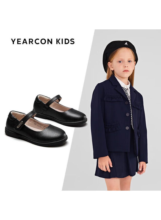 Yierkang Princess Shoes, Girls' Leather Shoes, Summer Children's Leather Shoes, Girls' Black Leather Shoes, Non-slip Small Leather Shoes, Performance Shoes, Black, Size 37