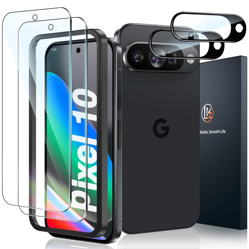 LK 2 Pack for Google Pixel 10 Screen Protector with 2 Pack Camera Lens Protector New Version Support Fingerprint Unlock HD 9H Tempered Glass Screen for Pixel 10 AntiScratch Bubble Free - Image 3