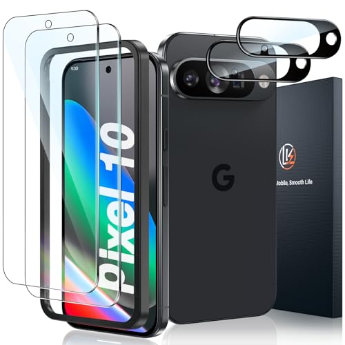 LK 2 Pack for Google Pixel 10 Screen Protector with 2 Pack Camera Lens Protector New Version Support Fingerprint Unlock HD 9H Tempered Glass Screen for Pixel 10 AntiScratch Bubble Free - Image 1