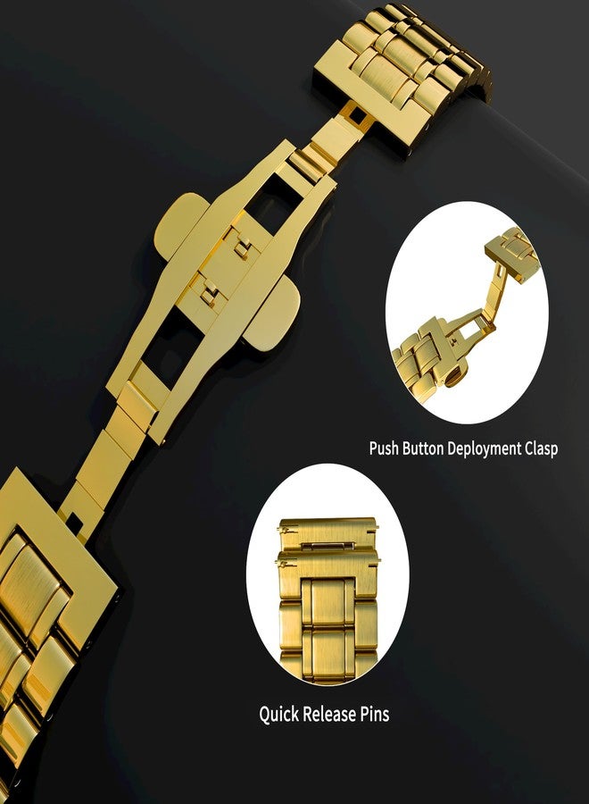 TStrap Metal Watch Band 19mm - Gold Quick Release Watch Bands for Men Women - Stainless Steel Smart Watch Strap Bracelet Replacement Polished - 12mm ... 20mm 22mm 24mm - Image 4