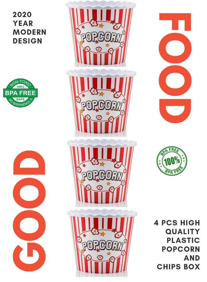 ONONEXPRESS Modern Style Reusable Plastic Popcorn Box/Popcorn Containers/Popcorn Bowls Set for Movie Theater Night - (BPA Free - Red/White 4 Pack-75 oz) - Image 2