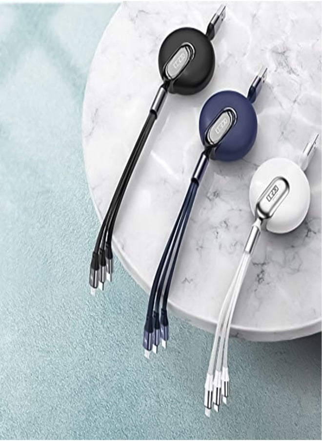 TRX TRAVELSTYLE Multi USB Charging Cable Retractable 3-in-1 Multi-USB Fast Charger Cable 4ft/1.2m, for Lightning, Micro-USB Type-C Compatible Phone, Tablet iPad Smartphone, Universal Use, Blue Colour