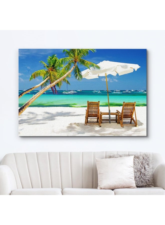 wall26 Canvas Print Wall Art Tropical Vacation on The Beach with Boats Nature Wilderness Photography Modern Art Rustic Scenic Colorful Multicolor for Living Room, Bedroom, Office - 24"x36" - Image 2