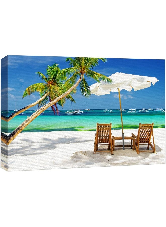 wall26 Canvas Print Wall Art Tropical Vacation on The Beach with Boats Nature Wilderness Photography Modern Art Rustic Scenic Colorful Multicolor for Living Room, Bedroom, Office - 24"x36" - Image 1