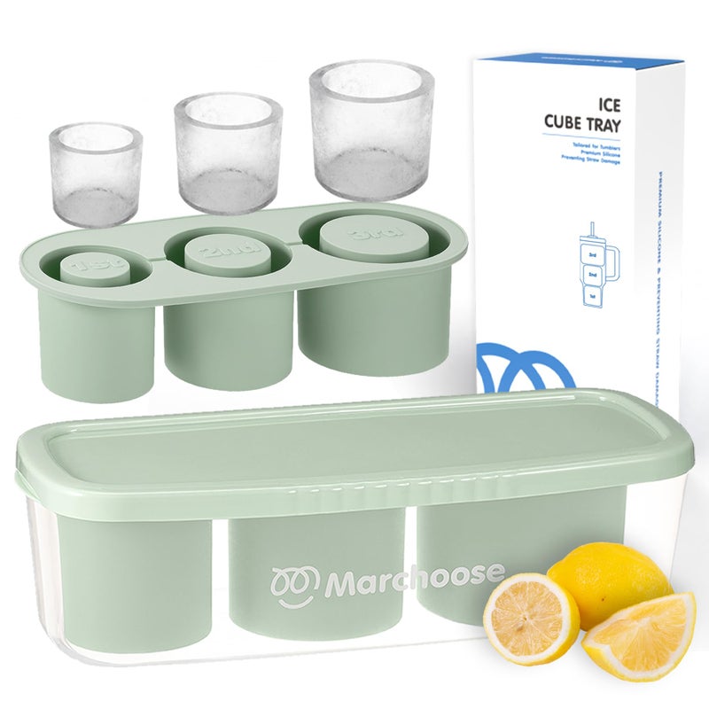 Marchoose Marchoose Ice Cube Tray for Stanley Ice Mold Tumbler 3040 Oz Silicone Ice Mold with Lid  Bin for Freezer Easy Push  PopOut Mold For Stanley Cup Cocktails Whiskey Drinks Coffee Cool Mint