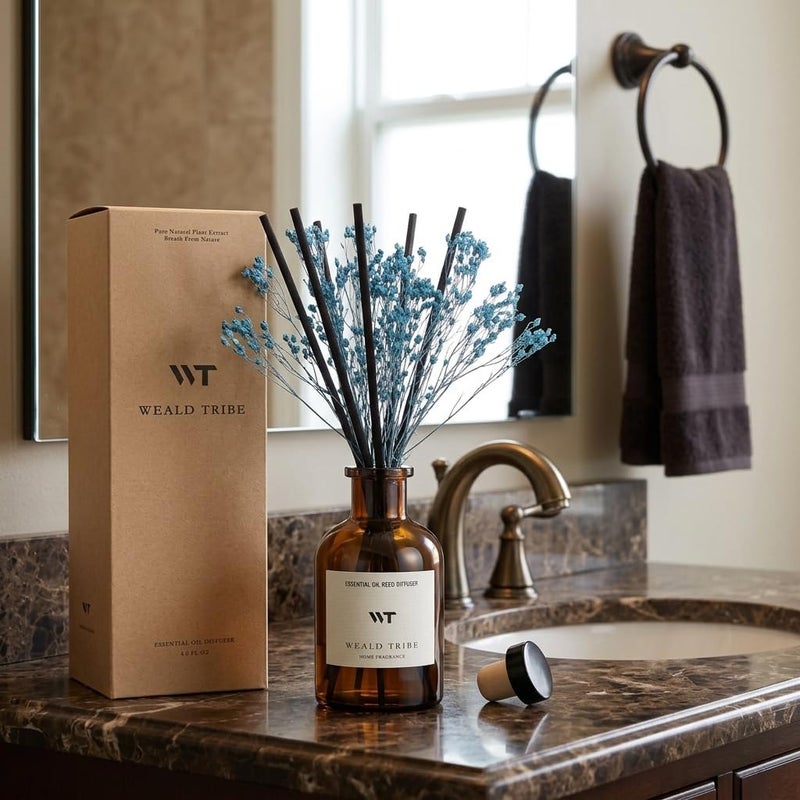 WEALD TRIBE Flower Reed Diffuser Set Cashmere Vanilla Scent for Bathroom Air Fresheners | 4.0 fl oz Essential Oils with Sticks Home Fragrance Defusers | House Bedroom Office Shelf Decor & Gift - Image 5
