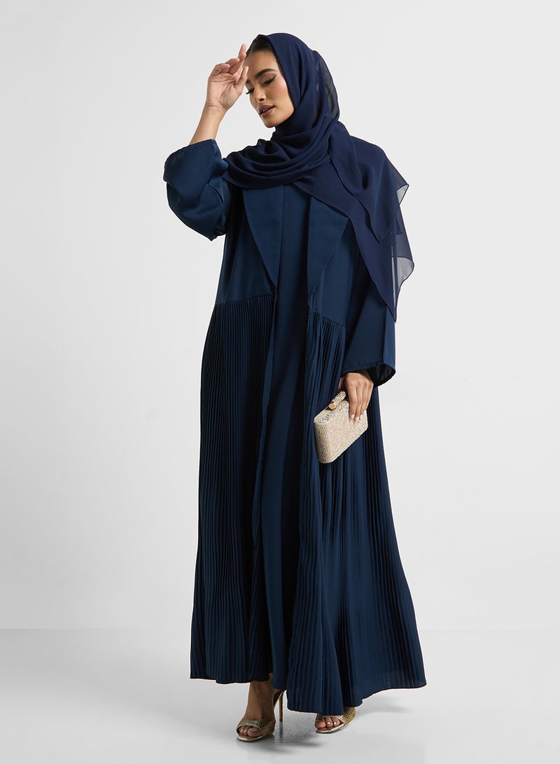 Pleated Abaya With Inner Dress & Sheila