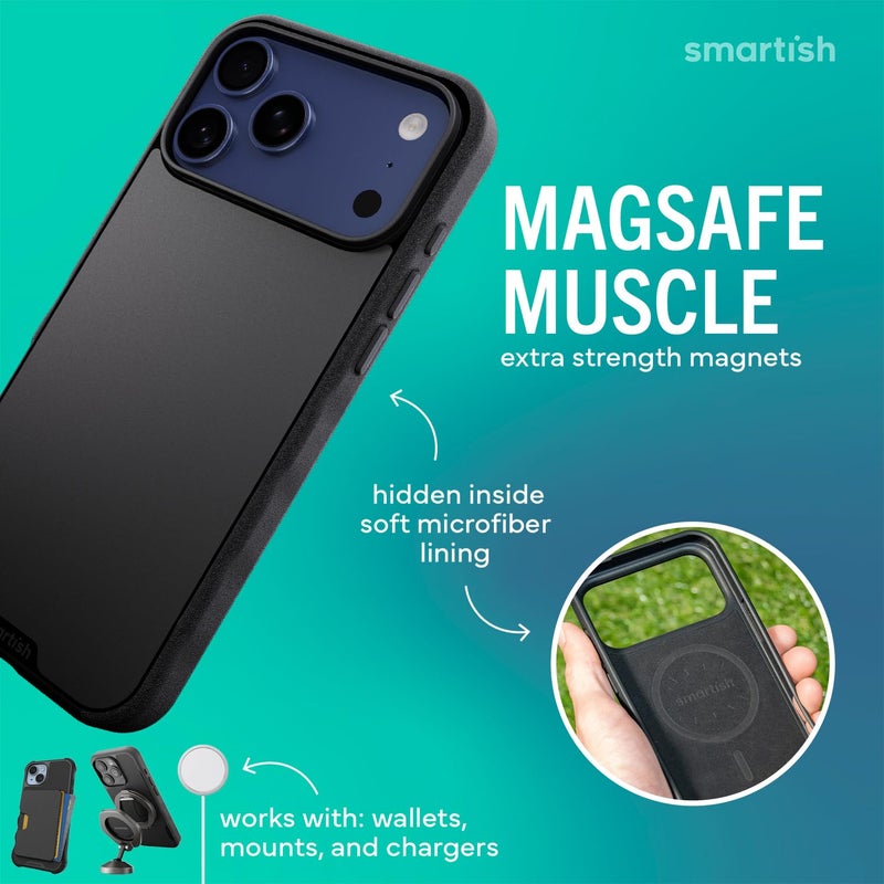 SmartishÂ® iPhone 17 Pro Max MagSafe Case - Gripmunk Magnetic Slim Case [Lightweight + Protective] Thin Grip Cover with Microfiber Lining for Apple iPhone 17 Pro Max - Black Tie Affair - Image 3