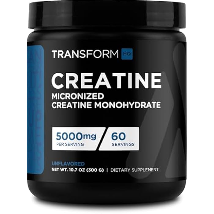 TransformHQ Creatine Monohydrate Powder (60 Servings) Unflavored - 5000mg Per Serving - Image 1