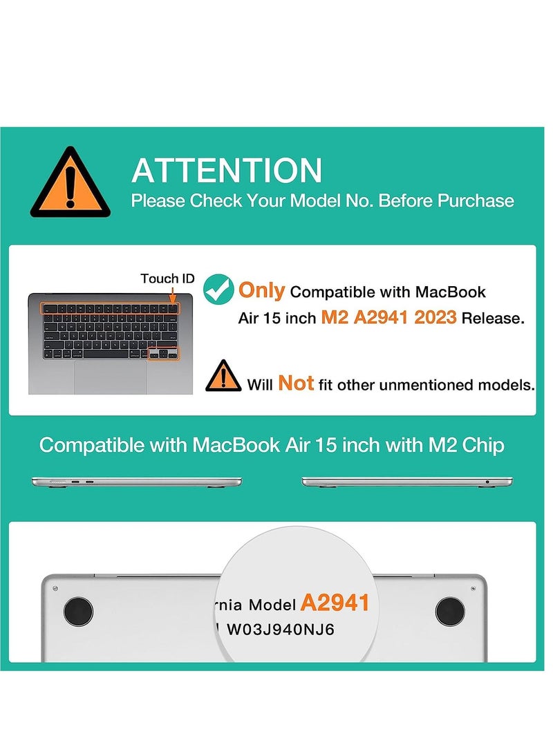 Compatible with Newest 2023 MacBook Air 15 inch Case A2941 M2 Chip with Liquid Retina Display & Touch ID Protective Plastic Hard Shell Case Cover Clear - Image 3