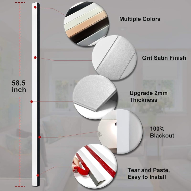 Keego حواجز الضوء من PVC 100% لحجب الضوء للنوافذ والستائر - حجب الضوء على جوانب الستائر المعتمة مثالي لغرفة النوم وحضانة الأطفال، شرائط حجب الضوء (رمادي فضي، 58.5 بوصة، 2 قطعة) - Image 4