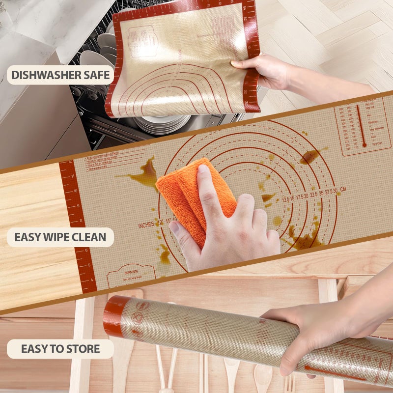 Dwavele Pastry Mat, 0.7mm Extra Thick 32 x 24 Inches Large Non Stick Silicone Baking Pad, Pie Crust Rolling Supplies for Making Christmas Cookies Bread, Easy to Clean - Image 5