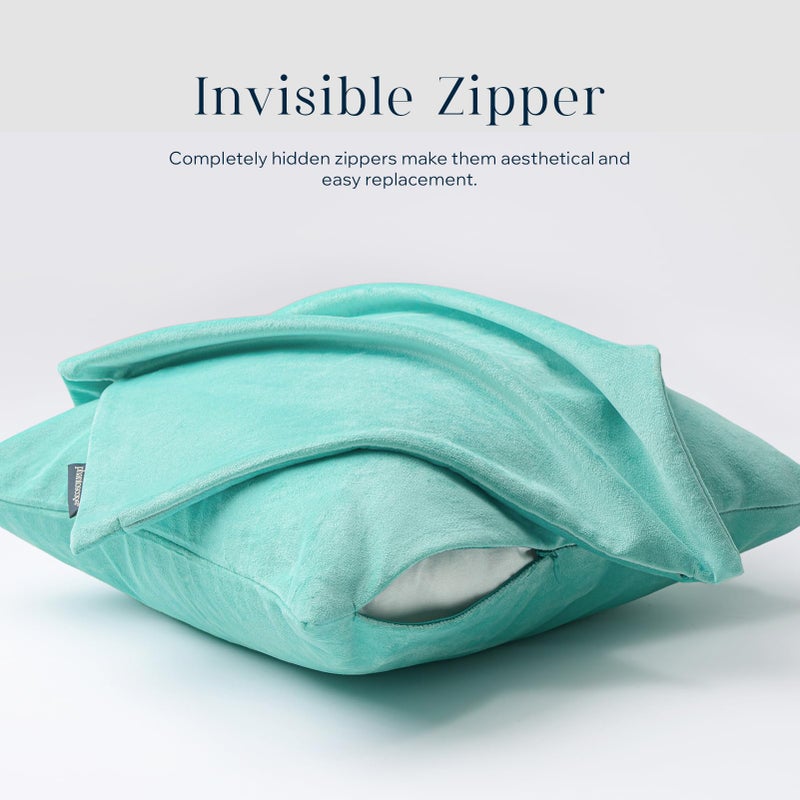 Phantoscope Pack of 2 Velvet Decorative Throw Decorative Pillow Cover Soft Solid Square Cushion Case for Couch Light Turquoise 12 x 20 inches 30 x 50 cm - Image 2