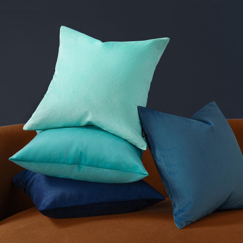 Phantoscope Pack of 2 Velvet Decorative Throw Decorative Pillow Cover Soft Solid Square Cushion Case for Couch Light Turquoise 12 x 20 inches 30 x 50 cm - Image 4