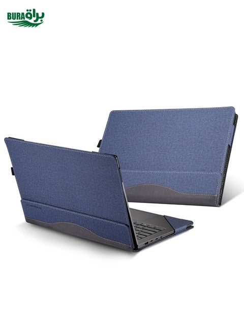 For HP Pavilion X360 Laptop 14t-ek / 14-ek Leather Laptop Shockproof Protective Case(Dark Blue)
