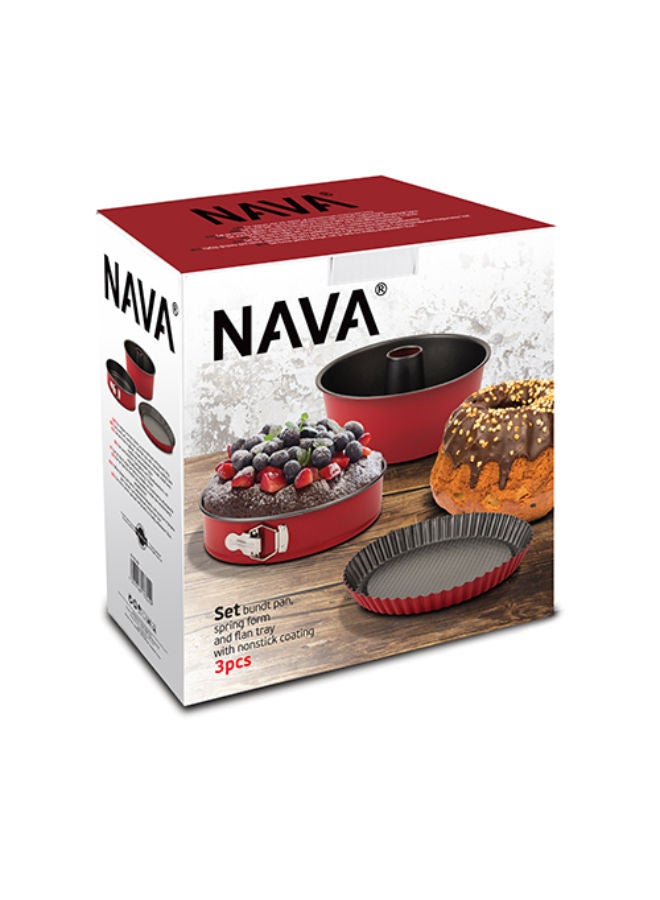 NAVA Set Bundt Pan, Spring Form And Flan Tray With Nonstick Coating 3Pcs -Red - Image 2