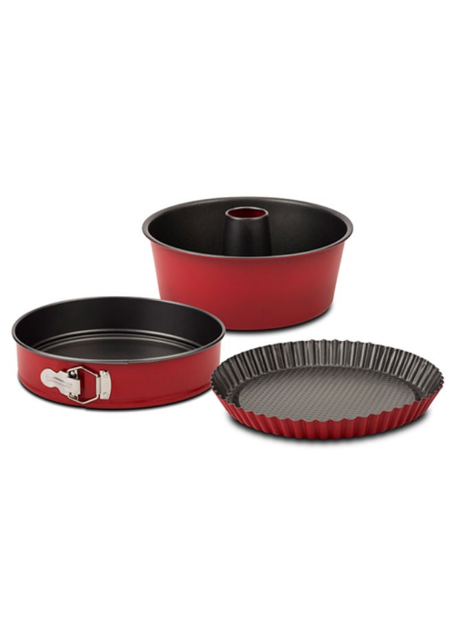 NAVA Set Bundt Pan, Spring Form And Flan Tray With Nonstick Coating 3Pcs -Red - Image 1