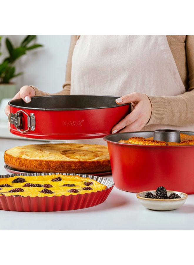 NAVA Set Bundt Pan, Spring Form And Flan Tray With Nonstick Coating 3Pcs -Red - Image 3