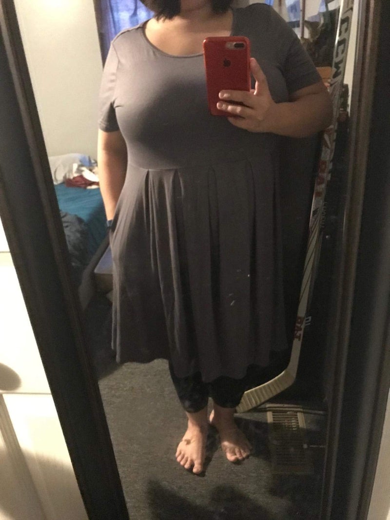 Tralilbee Women's Plus Size Comfy Short Sleeve Scoop Neck Swing Dresses with Pockets Gray XL - Image 3