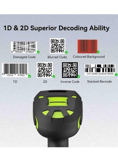 Excefore Handheld Upgraded 1D 2D QR Code Code Industrial Barcode Scanner with Wireless Charging Stand 1968 Feet Transmission Distance 433Mhz Wireless and Bluetooth 2in1 Shock Dust Proof Hands Free Green  - Image 2